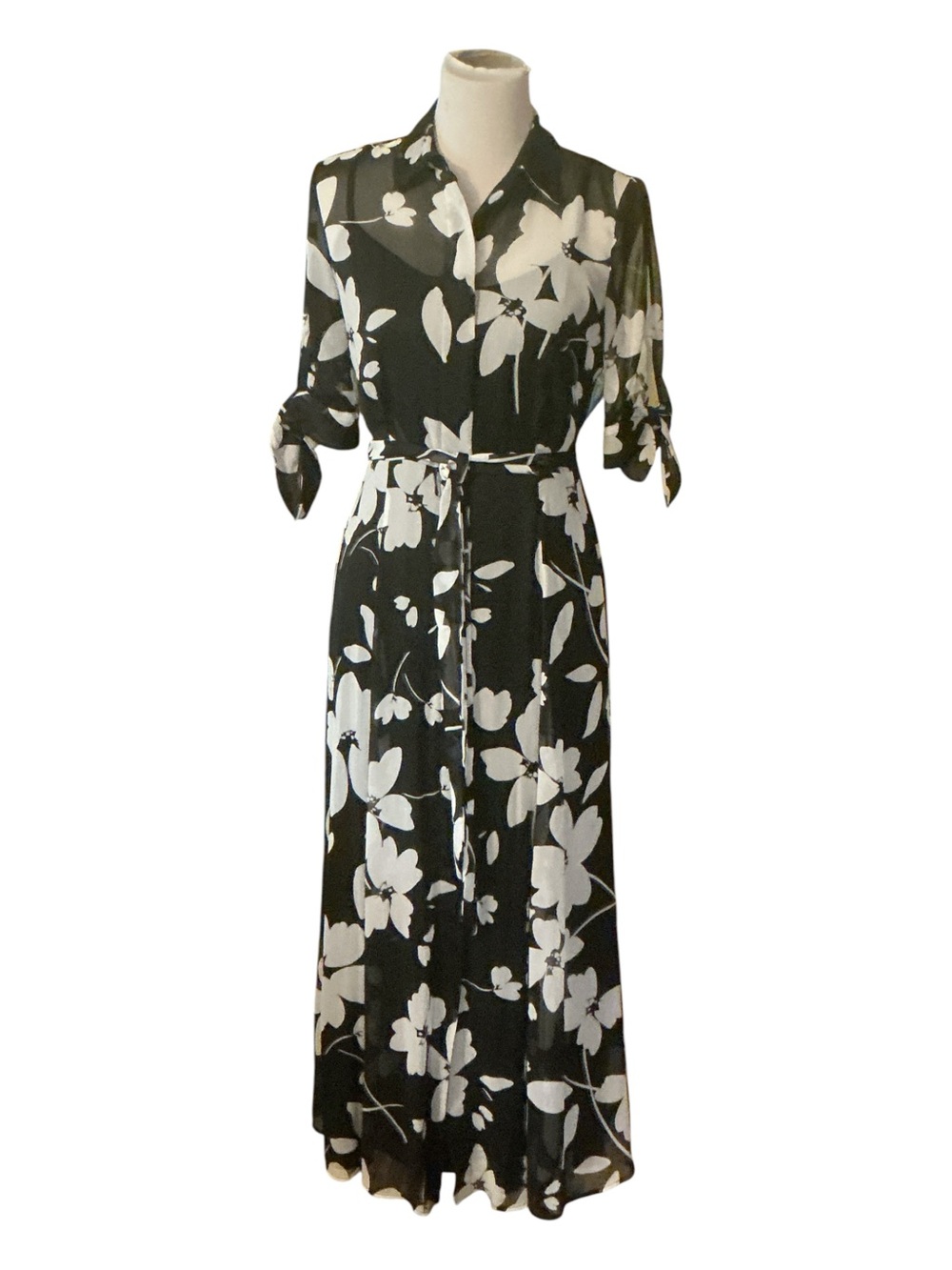 Black & White Floral Maxi Shirt Dress